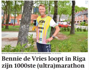 Bennie de Vries volbracht op 18 mei 2025 in Letland zijn 1000ste marathon